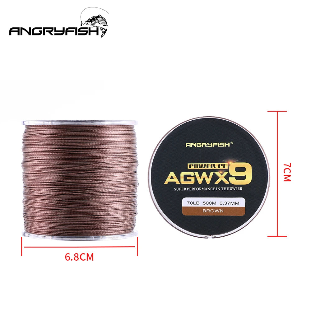 Bobina di trecciato ANGRYFISH AGWX9 Marrone, viste laterale e frontale
