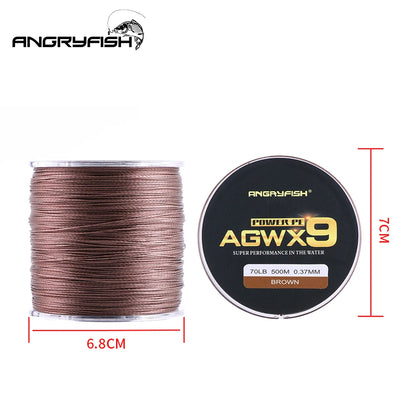 Bobina di trecciato ANGRYFISH AGWX9 Marrone, viste laterale e frontale