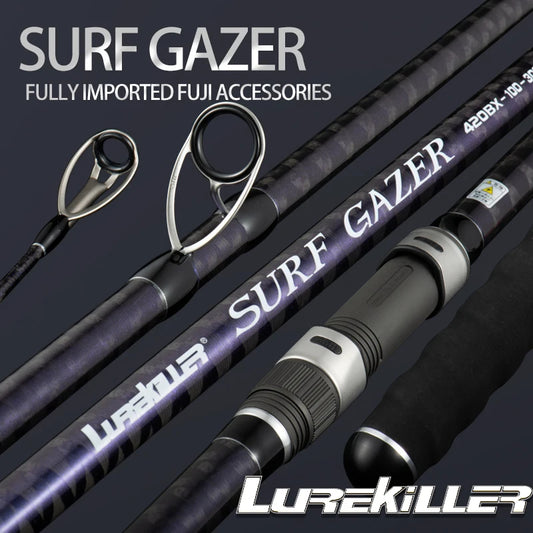 Detalle de la caña Lurekiller Surf Gazer  y Portacarretes DPS