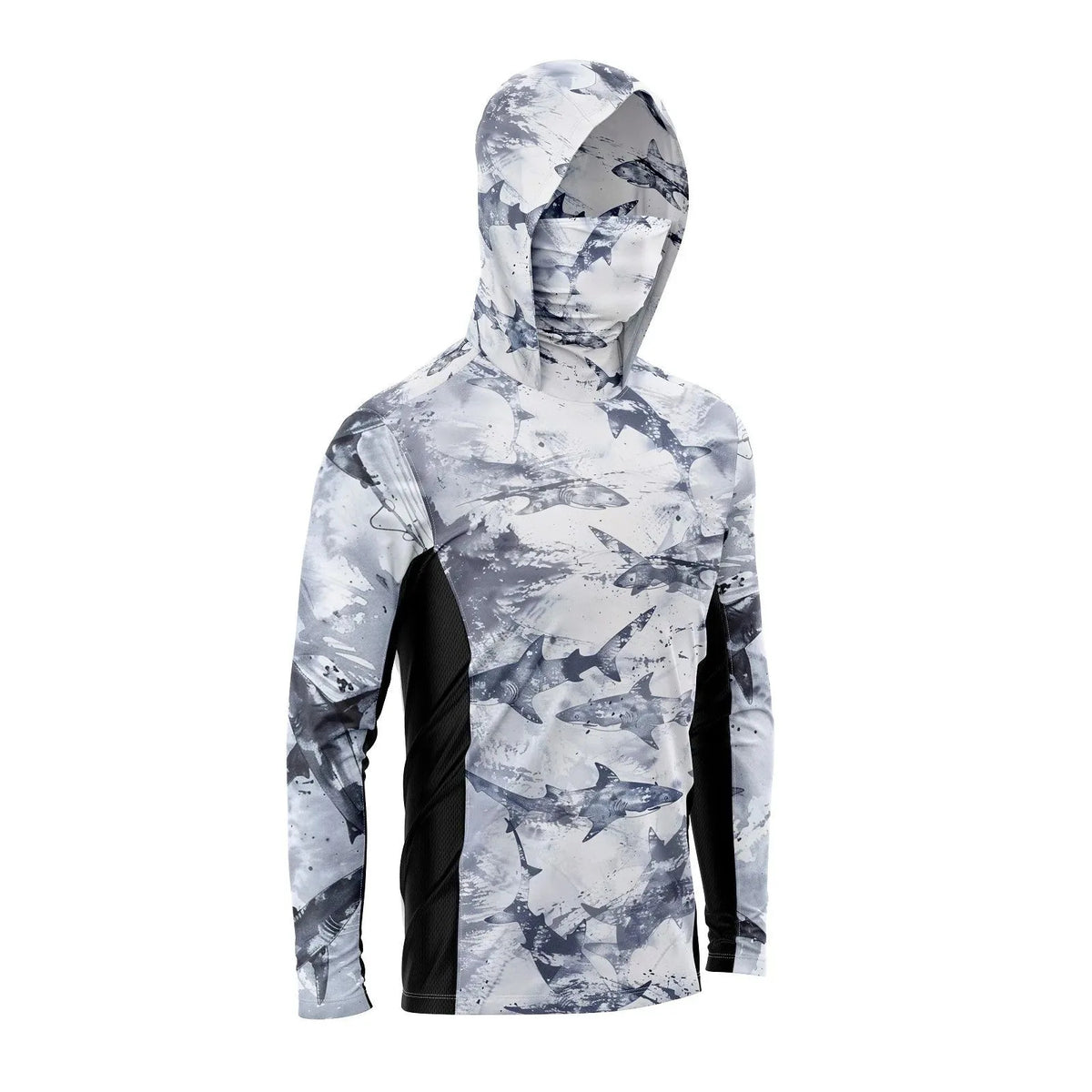 Maglia da pesca con copriviso — Mimetico bianco e blu