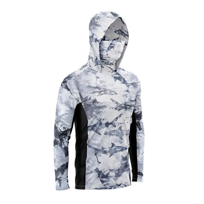 Maglia da pesca con copriviso — Mimetico bianco e blu