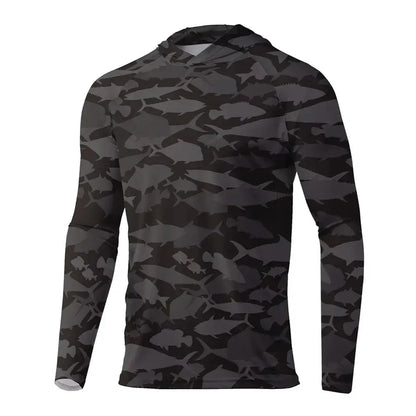 Maglia da pesca con cappuccio — Mimetico pesci nero