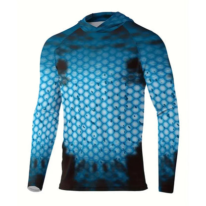 Maglia da pesca con cappuccio — Blu a nido d'ape