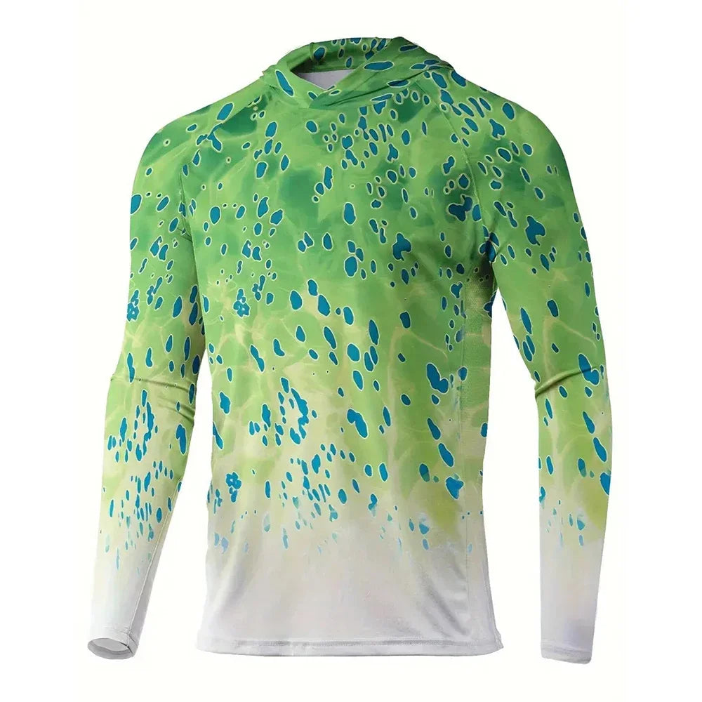 Maglia da pesca con cappuccio — Verde chiaro e bianco