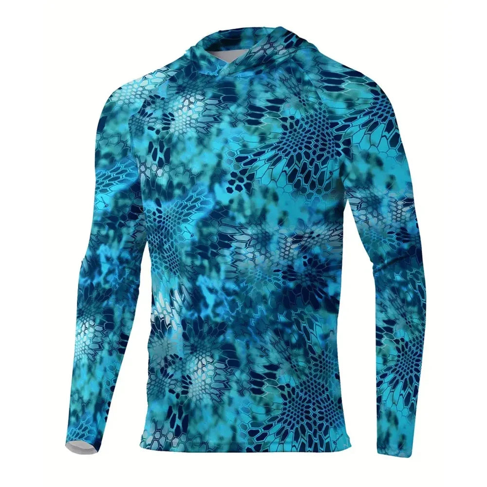 Maglia da pesca con cappuccio — Mimetico blu