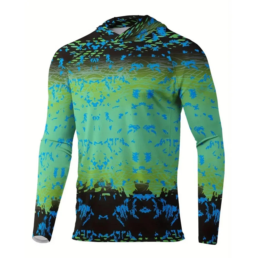 Maglia da pesca con cappuccio — Blu e verde