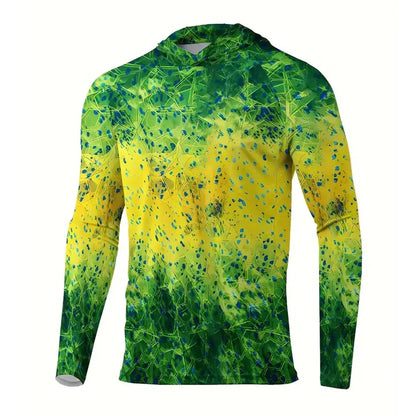 Maglia da pesca con cappuccio — Mimetico verde e giallo