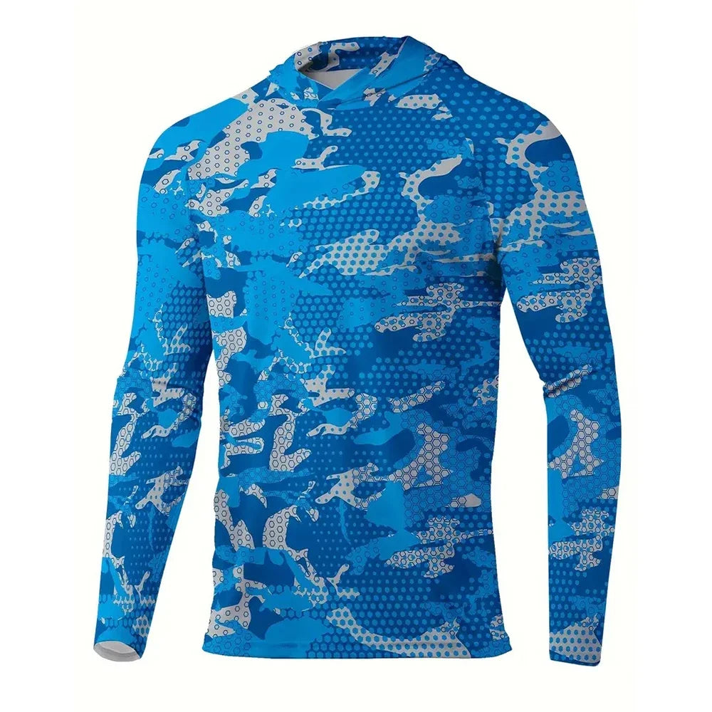 Maglia da pesca con cappuccio — Mimetico blu acceso