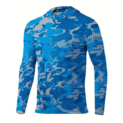 Maglia da pesca con cappuccio — Mimetico blu acceso