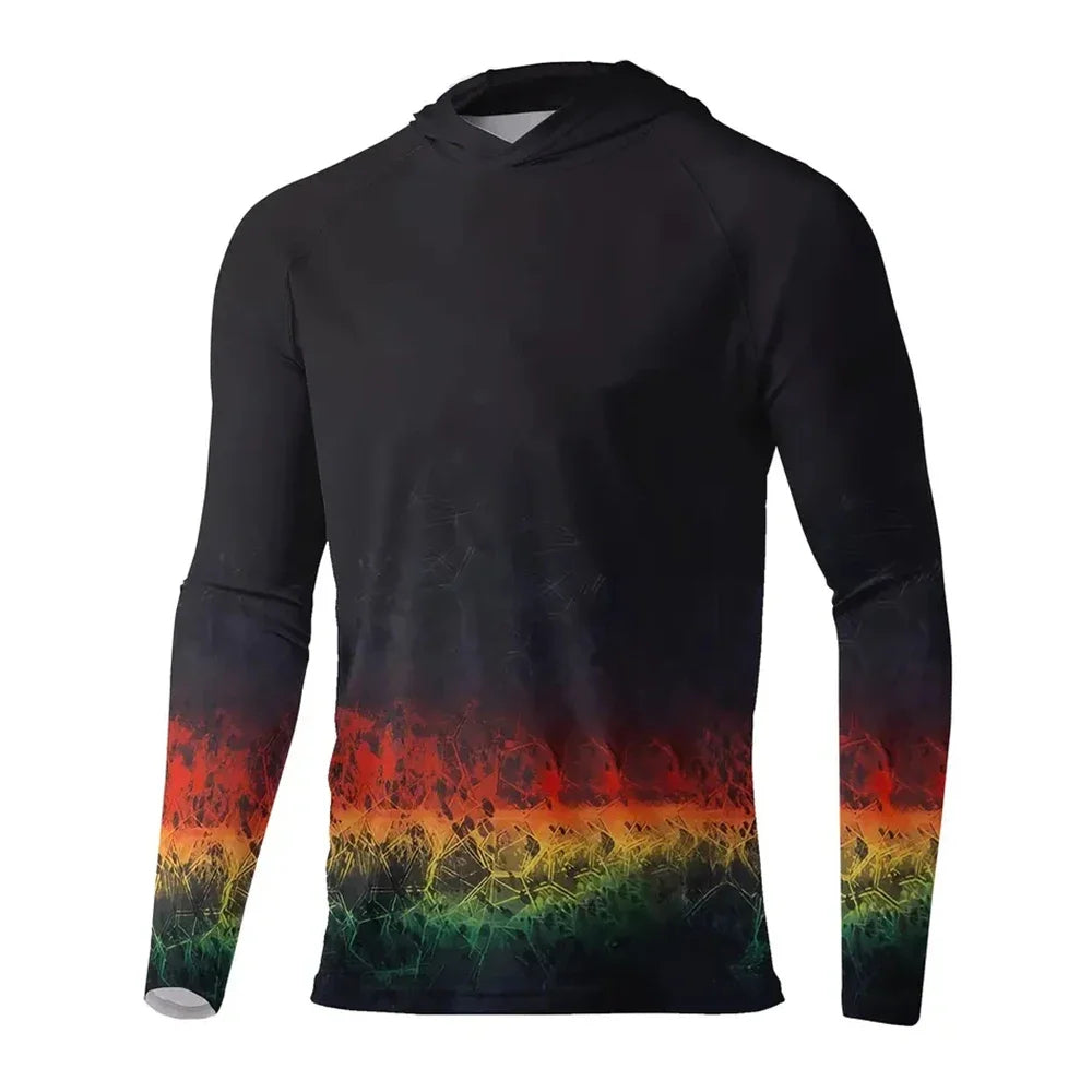 Maglia da pesca con cappuccio — Nero multicolore