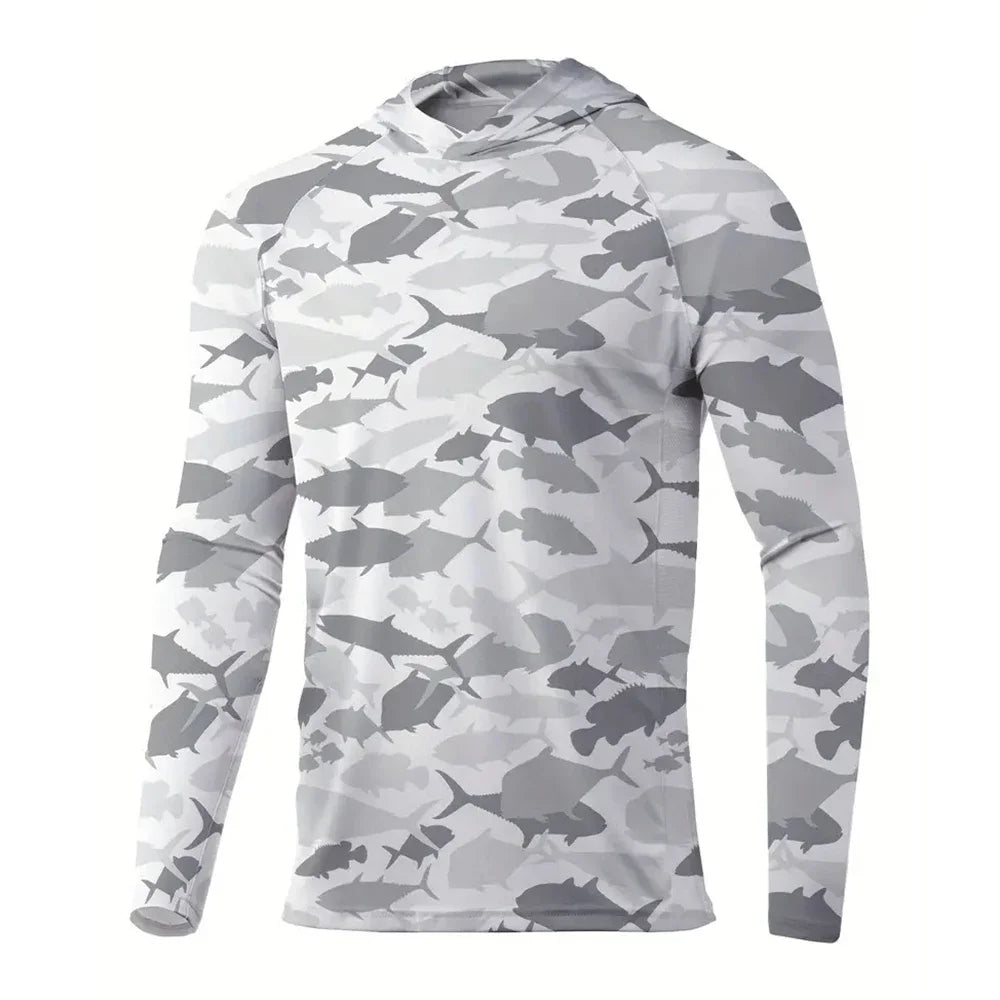 Maglia da pesca con cappuccio — Mimetico pesci grigio