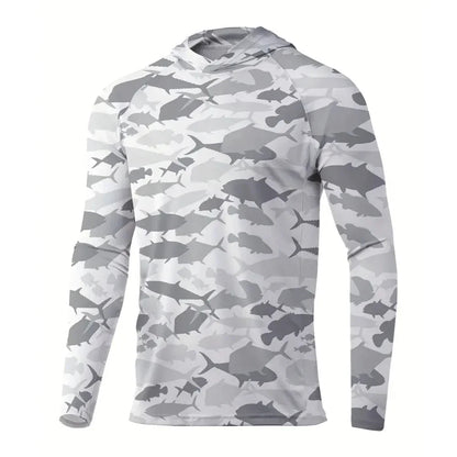 Maglia da pesca con cappuccio — Mimetico pesci grigio