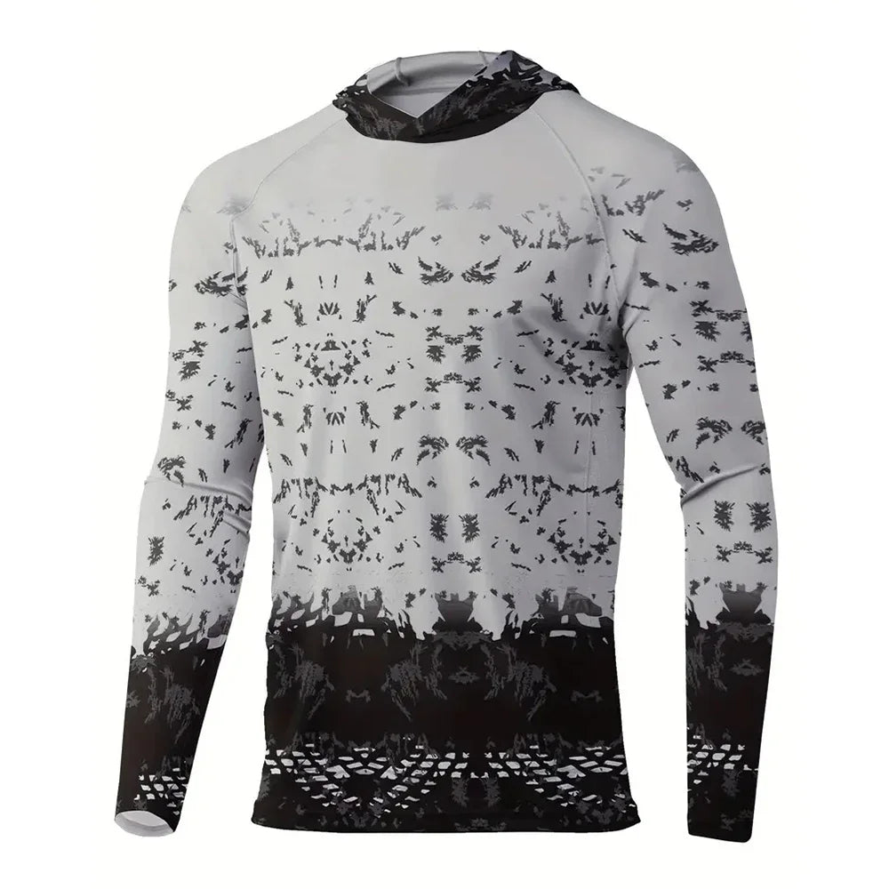 Maglia da pesca con cappuccio — Grigio e nero