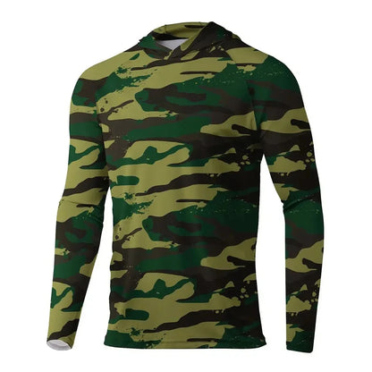 Maglia da pesca con cappuccio — Mimetico verde